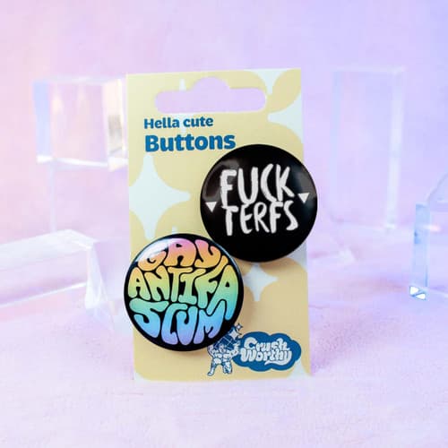 Gay Antifa Scum + Fuck TERFs Pinback Button Set