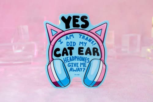Trans Cat Ear Headphones Sticker